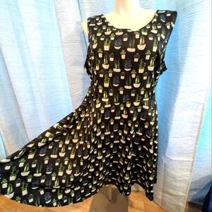 Black and Green Cactus Print Dress - 3XL